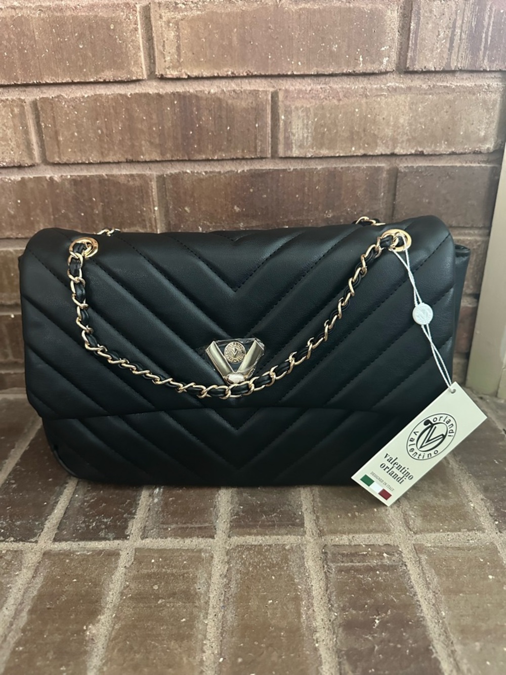 NWT Valentino Orlandi Black Quilted Crossbody Bag Quiet Luxury